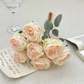 Artificial cream roses with pink edges bouquet for home wedding decor and photography - Gradient Pink
