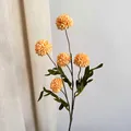 Rama de crisantemo pompón naranja artificial con cinco cabezas de flores decorativas - Amarillo Otoñal