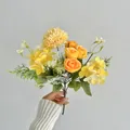 Artificial wedding bouquet with orange roses and hydrangeas in a bright yellow floral mix - Yellow