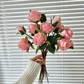 Handheld bundle of pink artificial roses with 13 heads and realistic burnt edge petals - Pink