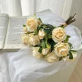 Artificial champagne rose bouquet with realistic burnt edges and natural tied stems - Champagne
