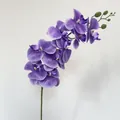 Deep purple artificial Phalaenopsis orchid branch with 9 blooming heads and green buds - Bright Purple