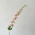 Single stem of realistic pink delphinium silk flower with green leaves for home decor - Light Pink