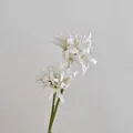 Single stem white artificial Lycoris flower with two blooming heads for home decor - White
