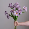 Ramo de tulipanes de PU morados con pistilos amarillos para decoración del hogar - Lavanda