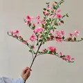 Ramo de ramas de cerezo artificiales rosas con hojas verdes para decoración del hogar - Rosa Oscuro