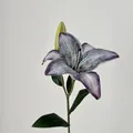 Künstliche Lilie mit lila gepunkteten Blütenblättern, Blüte und grüner Knospe für Deko - Graublau