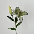 Artificial lily branch with green striped petals and one bud for home table decoration - Grey Green