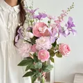 Artistic artificial bouquet with pink peonies and purple irises for home decor photography - Pink Purple Peony Iris Mix
