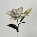 3D artificial lily flower in creamy white with dark spots and a natural green bud - Gray