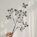 Handmade artificial branch with 8 black and white butterflies for 3D garden floral decor - Spotted White