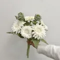 Handheld artificial white gerbera bouquet with vintage green buds for home decoration - 5 Flowers 3 Buds White