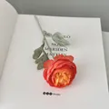 Artificial orange ranunculus flower with gradient petals on a white book display - Sunset Red