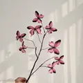 3D printed decorative branch with seven lifelike pink butterflies and detailed wings - Rose Red