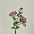 Rosa artificial vintage de tres cabezas rosa empolvado con bordes secos reales - Marrón