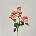 Ramo de 3 rosas artificiales naranja champán y púrpura ahumado con textura seca retro - Caqui