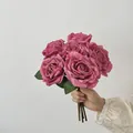 Handheld vintage burnt edge artificial roses in dusty pink with realistic silk petals - Rose Purple