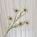Künstlicher Nigella-Blütenzweig mit fünf lila Farbverlaufsblüten und grünen Blättern - Hellviolett