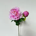Tige de pivoine artificielle rose clair avec une fleur et un bouton décoratifs - Rose Foncé
