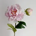 Pivoine artificielle dégradée rose et blanc avec une fleur épanouie et un bourgeon - Vieux rose