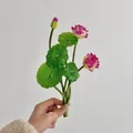 Pink lotus flower bouquet with three realistic silk blooms and five green lotus leaves - Purple