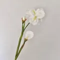 Three-head white iris artificial flower with elegant green stem and closed buds - White