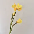 Artificial 3-head yellow iris flower with realistic oil painting style and green stem - Yellow