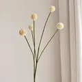 Enkele tak van crème kunstmatige paardenbloem met vijf zachte pomponvormige bloemhoofden - 5 Koppen / Wit