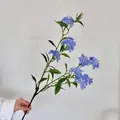 Artificial blue hydrangea long stem faux flower with green leaves for home decoration - Blue
