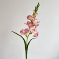 Pink and white gradient artificial gladiolus stem with green buds and sword leaves - Light Pink