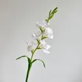 Realistic white gladiolus artificial flower stem with pink center and green buds - White