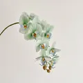 Mint green 9-head artificial orchid spray with realistic soft-glue texture for home decor - Mint Green