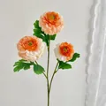 Three-head artificial peony flower with warm orange gradient for home table decoration - Orange