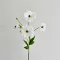 Single stem of white silk butterfly ranunculus with green leaves for home decor - White