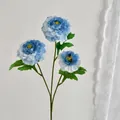 Three-headed artificial peony flower in gradient blue and white with green leaves - Blue