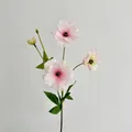 Realistic artificial pale pink ranunculus stem with three blooms and one bud for home decor - Pink