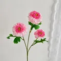 Pink artificial peony silk flower stem with three blossoms and green leaves - Light Pink