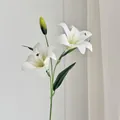 Artificial white lily stems with two blooms and one bud for home decor accents - White