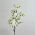 Single white artificial Queen Anne's lace flower spray with realistic green stems - White