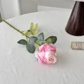 Realistic artificial burnt edge pink rose flower stem for vintage home decoration - Light Pink