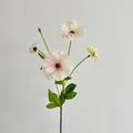 Pink and white silk artificial Ranunculus spray with three blooms and realistic green leaves - Champagne Pink