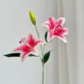 Single artificial lily stem with two pink gradient blooms and one bud for home decor - Pink