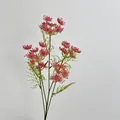 Single pink and cream artificial lace flower stem with realistic green pinnate leaves - Pink