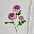 Pink and purple gradient artificial peony bouquet with three realistic silk flower heads - Purple
