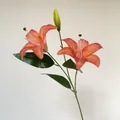 Vibrant orange lily artificial flower with two blooming heads and one green bud - Orange