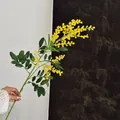 Künstlicher gelber Mimosenzweig mit flauschigen Blütenclustern und dunkelgrünen Blättern - Gelb