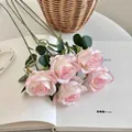 Set of 5 realistic artificial roses in white and pink for home decoration and events - Gradient Pink