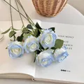 5-piece artificial rose bouquet in light blue and white gradient for home decoration - Gradient Blue