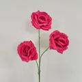 Kunstmatige 3-koppige magenta diamanten rozenspray met groene steel voor bruiloft - Rozerood