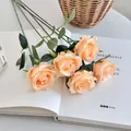 Elegant champagne silk rose bouquet with five stems for Nordic home table decoration - Champagne